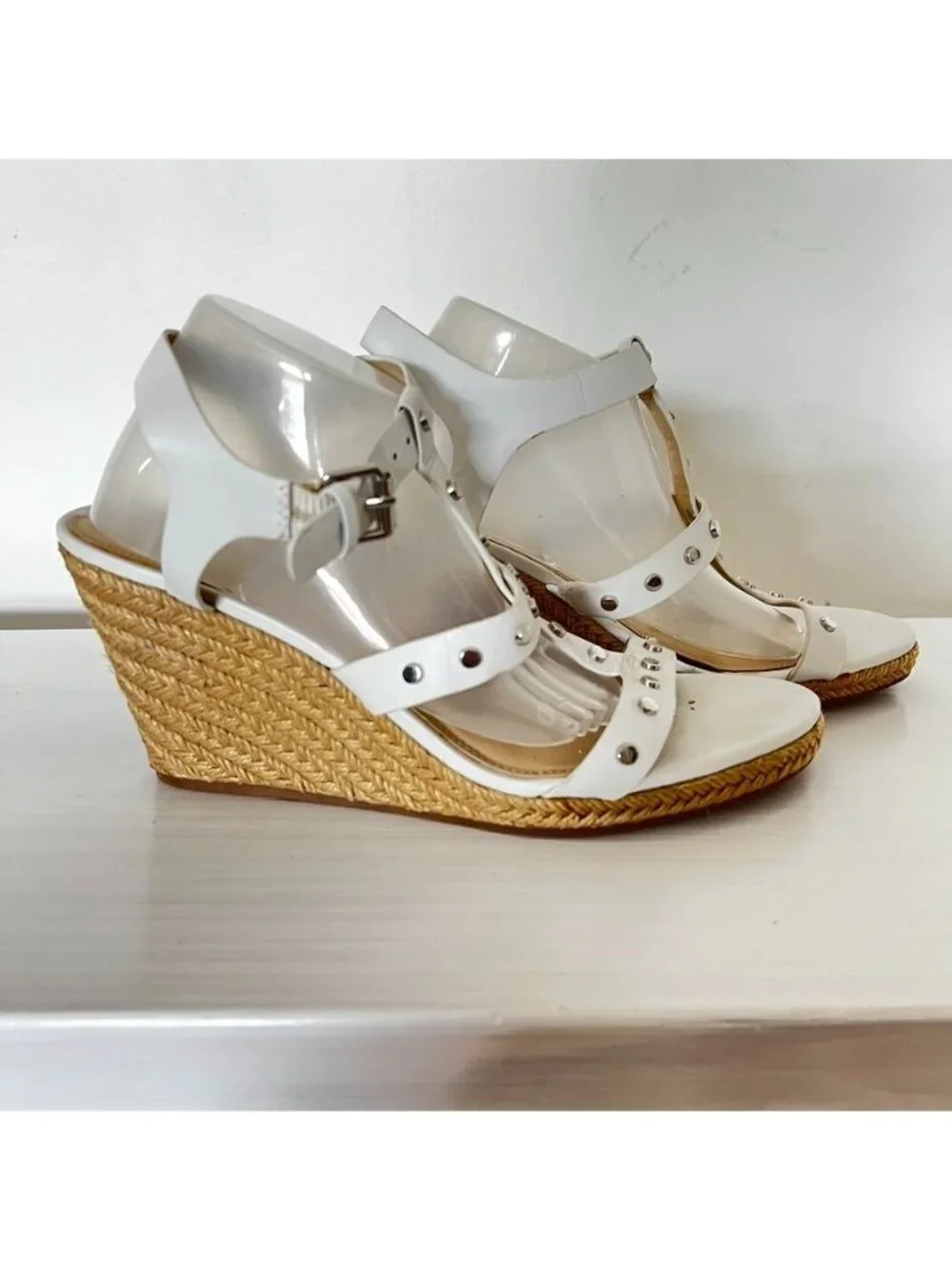 Via Spiga Womens 8.5 White Studded Espadrille Wedge Sandals Vacation Resort